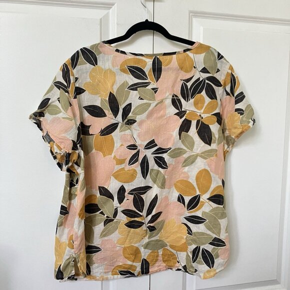 Rachel Zoe T-shirt Womens 2X 100% Linen Floral Foliage Beach Boho - Picture 4 of 6
